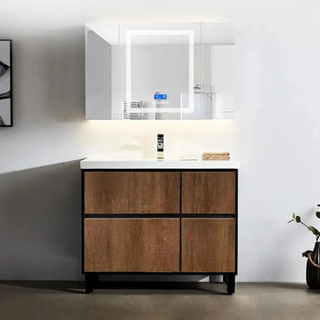 36" Free-Standing Bathroom Vanity with Sink Rustic Single Sink Vanity with Drawers